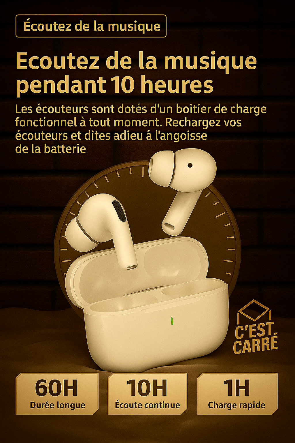 Écouteurs Bluetooth sans fil – Pack Étui & Dragonne Inclus