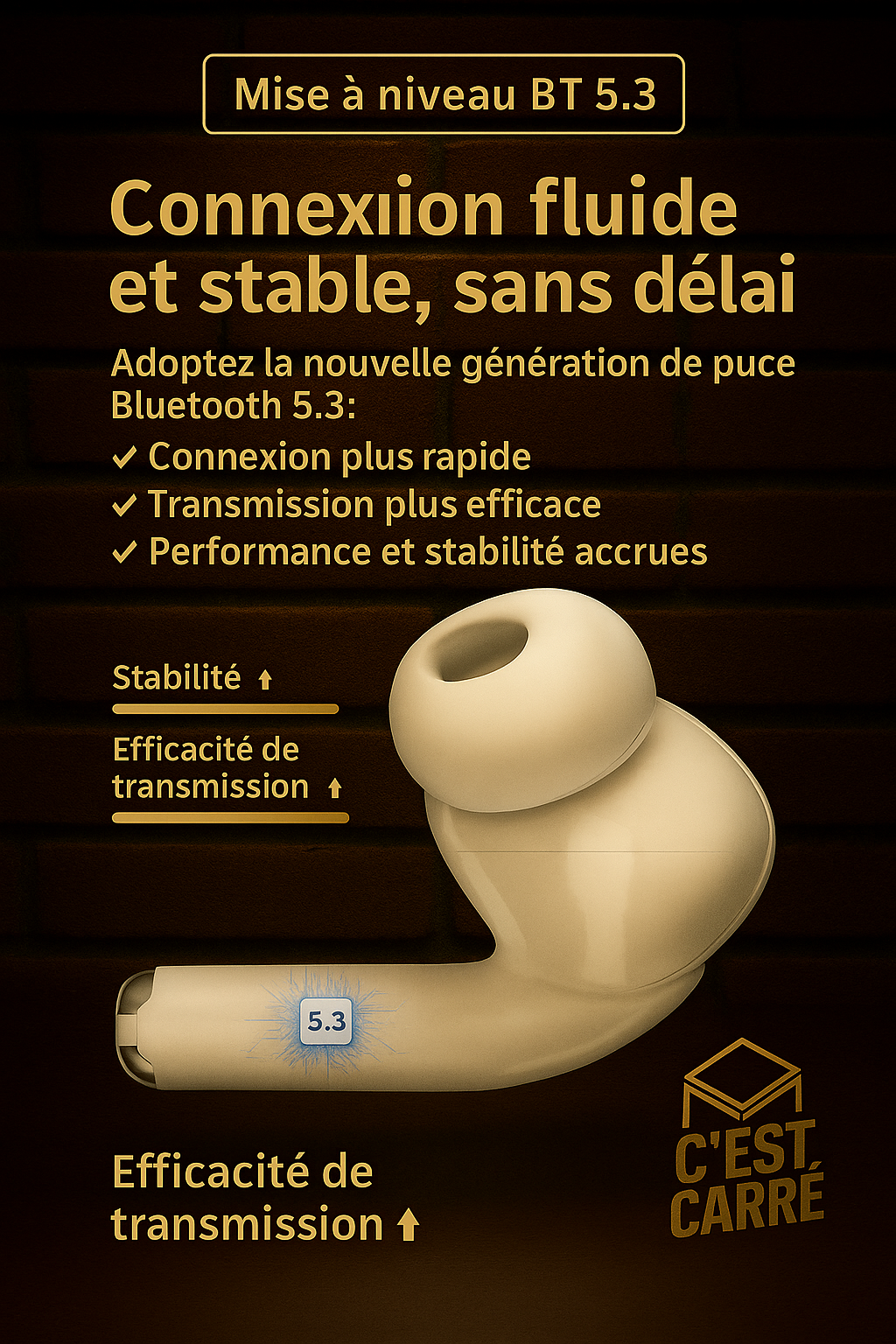 Écouteurs Bluetooth sans fil – Pack Étui & Dragonne Inclus